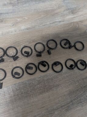 Set of Black Curtain Rings with Clips